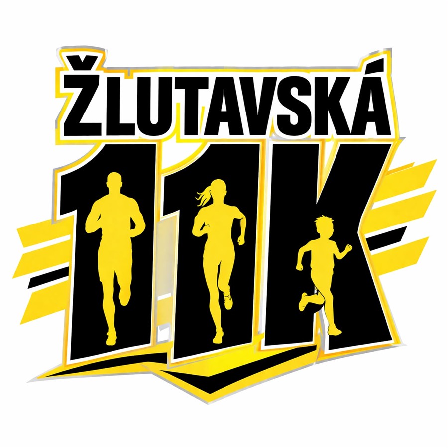 Logo Žlutavská 11K – siluety běžce, běžkyně a dítěte v číslici 11K